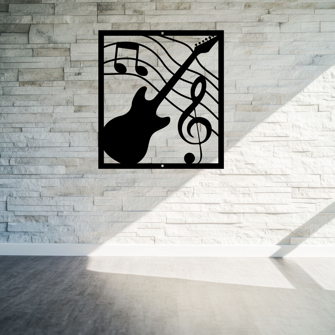Guitar Themed Metal Wall Art - Indoor Outdoor Music Decor