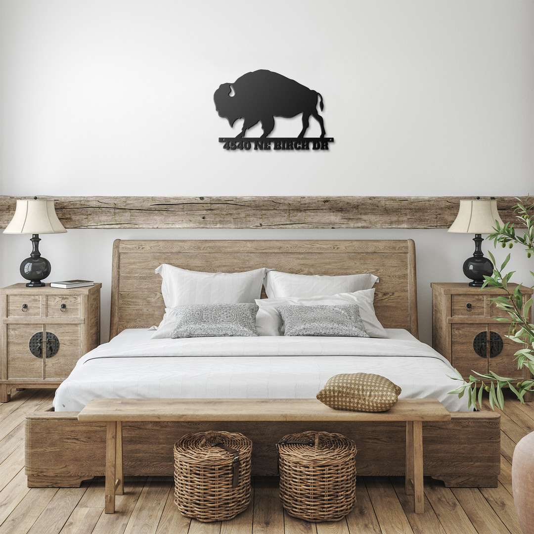 Die-Cut Metal Signs custom text with bison image