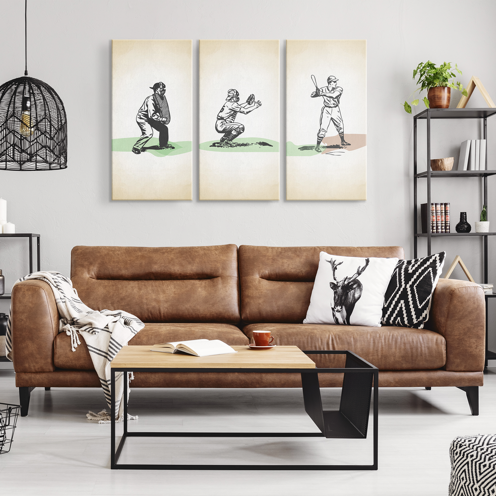 Baseball Canvas Wall Art - Vintage Sports Decor, 3 Piece