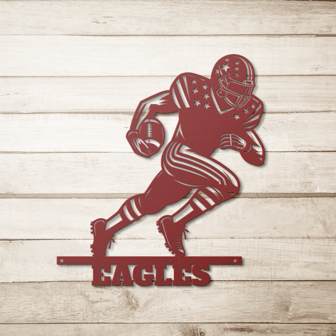 Running Football Player Metal Signs Wall Art AnywherePOD Red 36 Inch