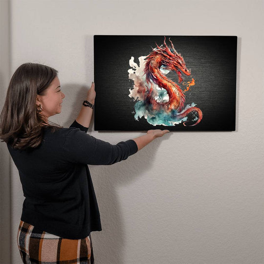 Dragon Watercolor style Design High Gloss Metal Art Print