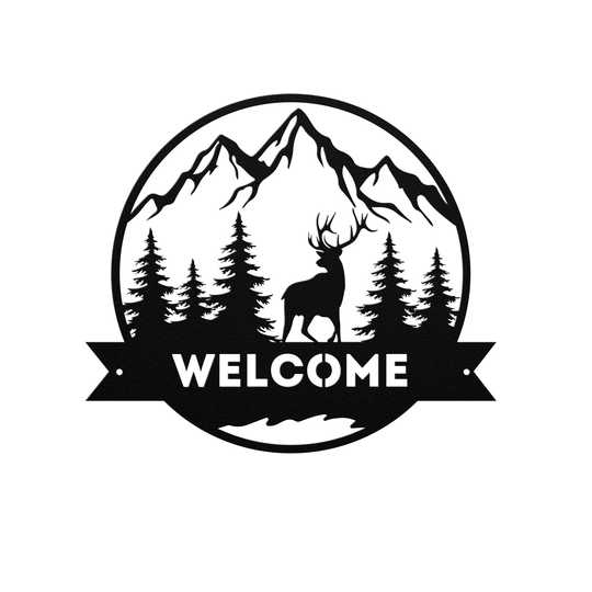 Metal Signs welcome sign featuring a deer image Wall Art AnywherePOD