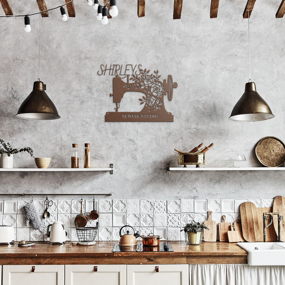 Personalized Sewing Room Metal Sign with Floral Design