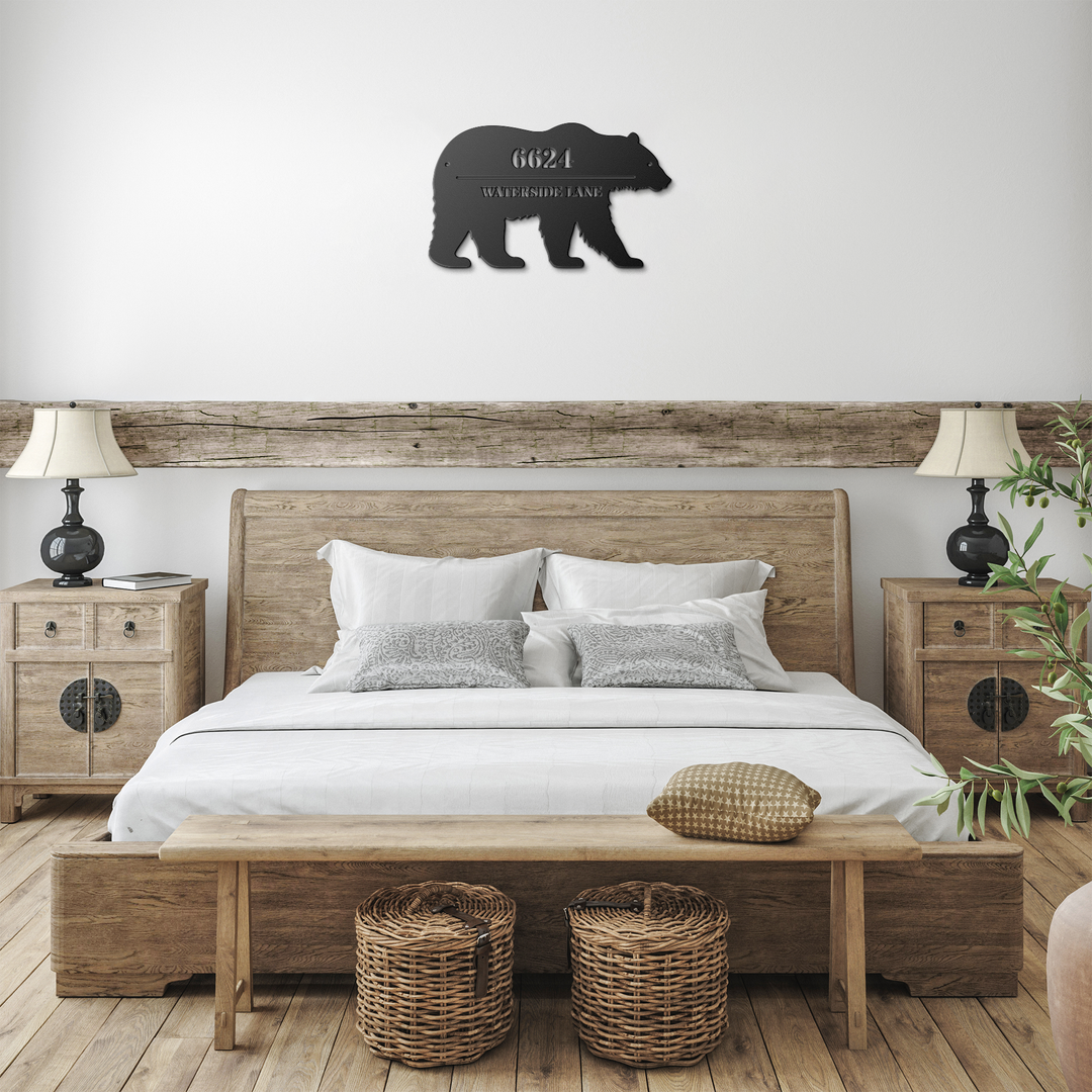 Die-Cut Metal Signs, Personalized Address Sign, Bear Image