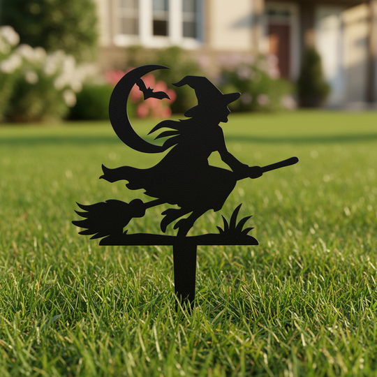 Halloween Witch Garden Stake, Metal Broomstick Yard Decor