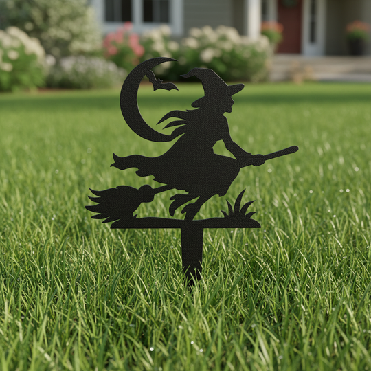 Halloween Witch Garden Stake, Metal Broomstick Yard Decor