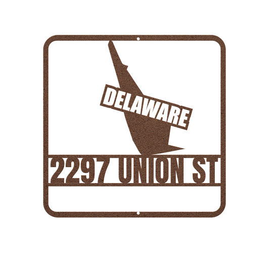 Delaware Custom Metal Address Sign - Personalized Outdoor Plaque