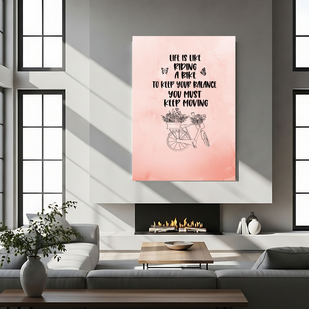 Motivational Bicycle Quote Pink Canvas Wall Art