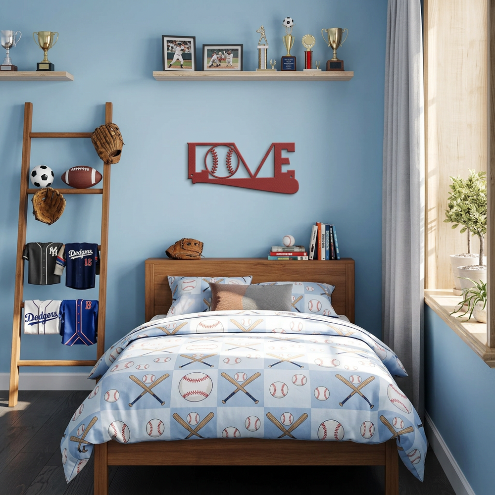 Baseball Themed Metal Love Sign - Indoor & Outdoor Decor