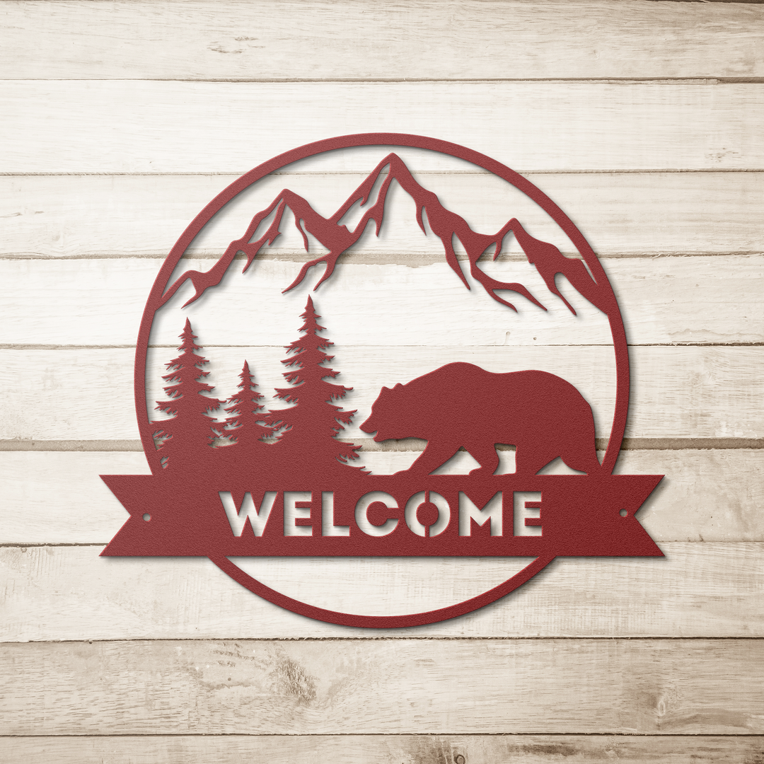 Metal Signs welcome sign with bear image Wall Art AnywherePOD Red 36 Inch