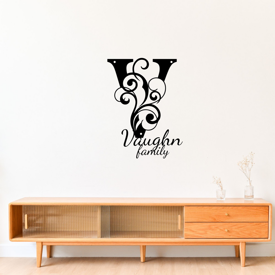 V monogram Personalized Metal Sign - Family Name Wall Art