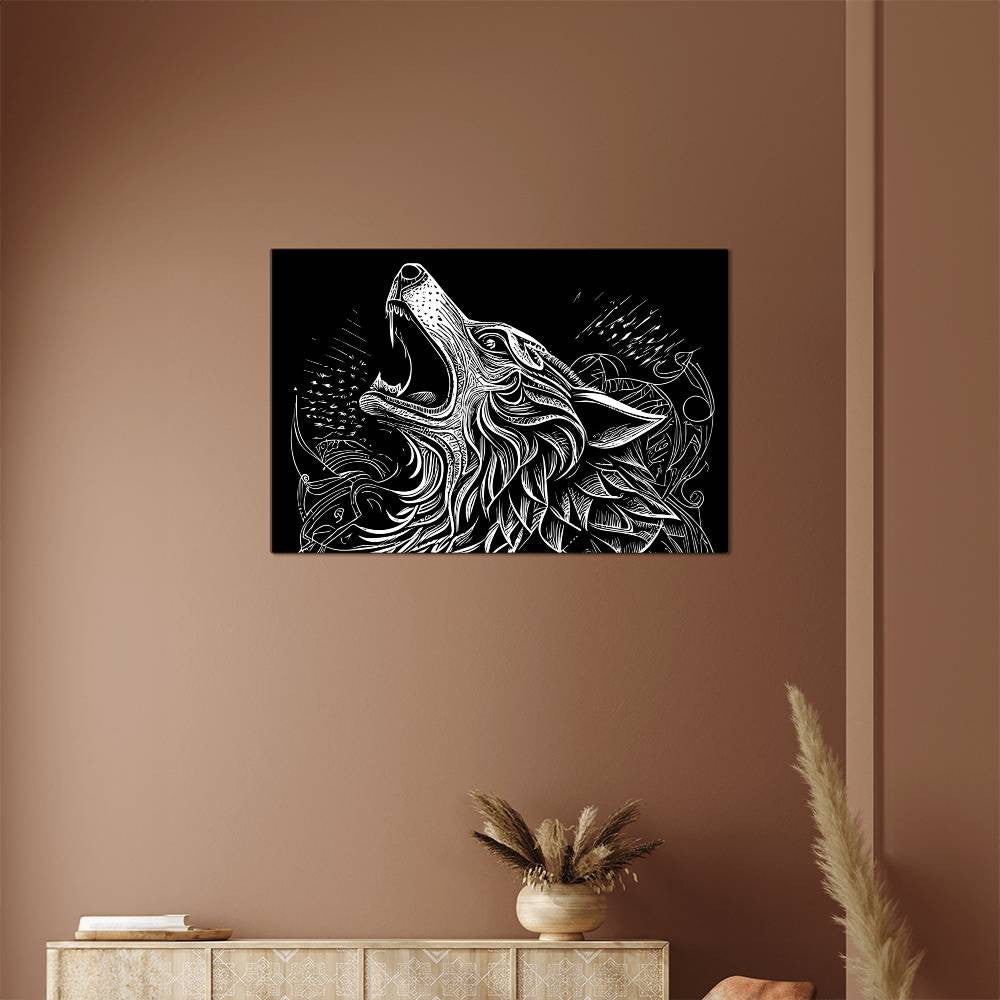 Angry Wolf Hand Drawn Style High Gloss Metal Art Print