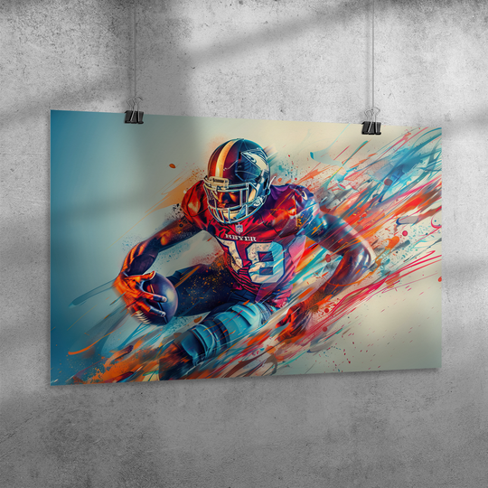 Poster: 36x24 watercolor abstract football player Wall Art AnywherePOD