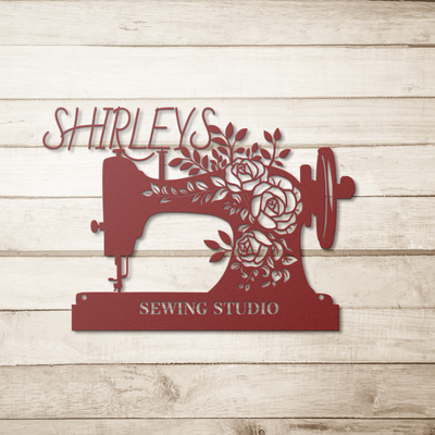 Personalized Sewing Room Metal Sign with Floral Design