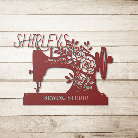 Personalized Sewing Room Metal Sign with Floral Design