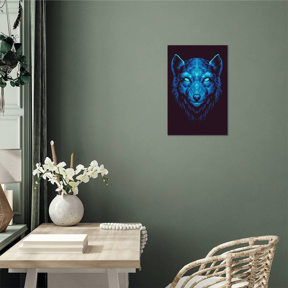 Blue Wolf Vector Style High Gloss Metal Art Print