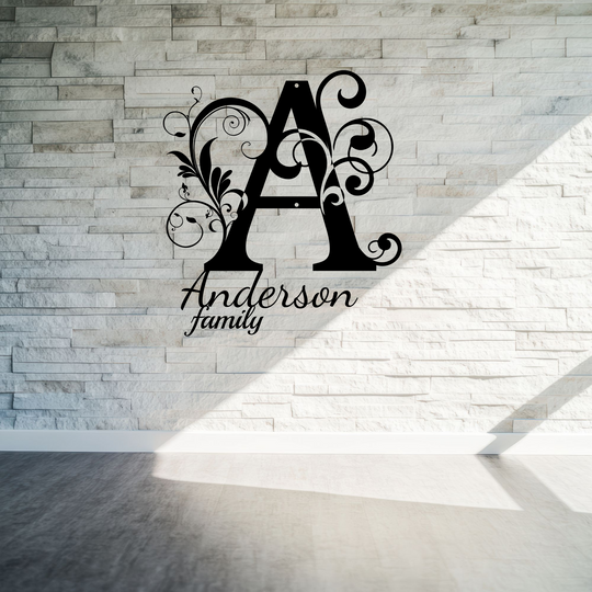Custom A Family Name Metal Sign - Elegant Monogram Wall Art