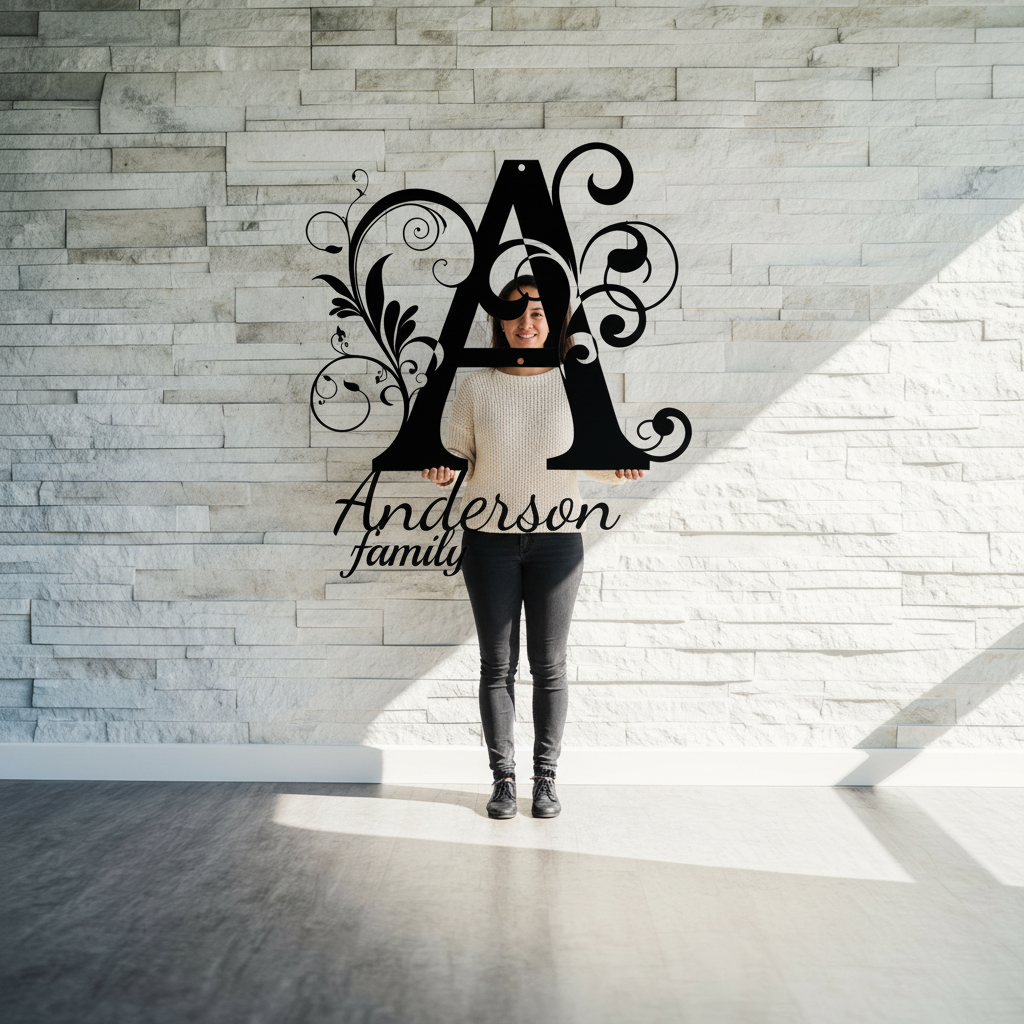 Custom A Family Name Metal Sign - Elegant Monogram Wall Art