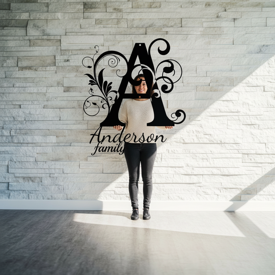 Custom A Family Name Metal Sign - Elegant Monogram Wall Art