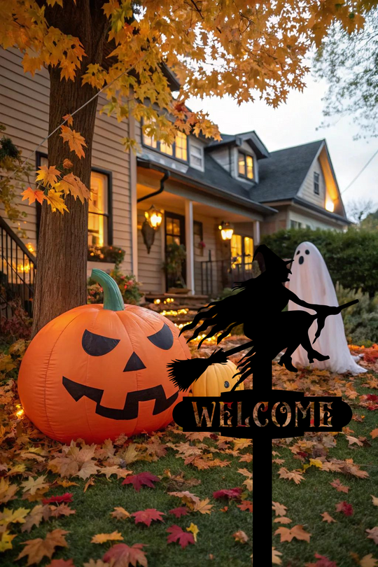 Halloween Witch Welcome Sign, Metal Yard Decor