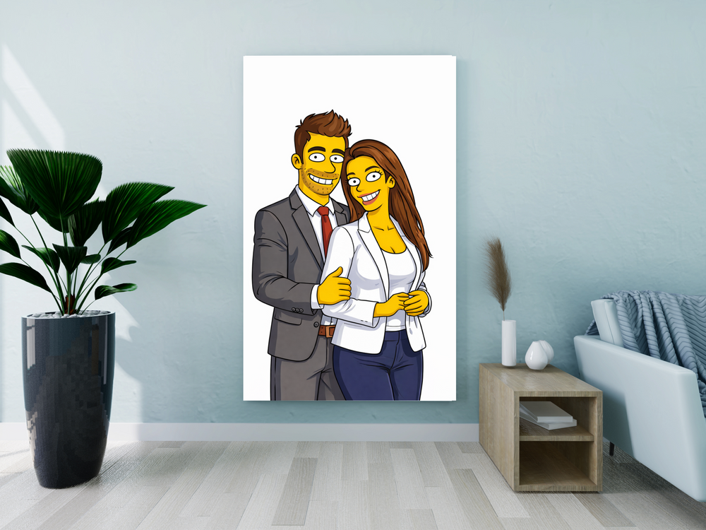 Custom Yellow Cartoon Portrait Canvas – Personalized Gift