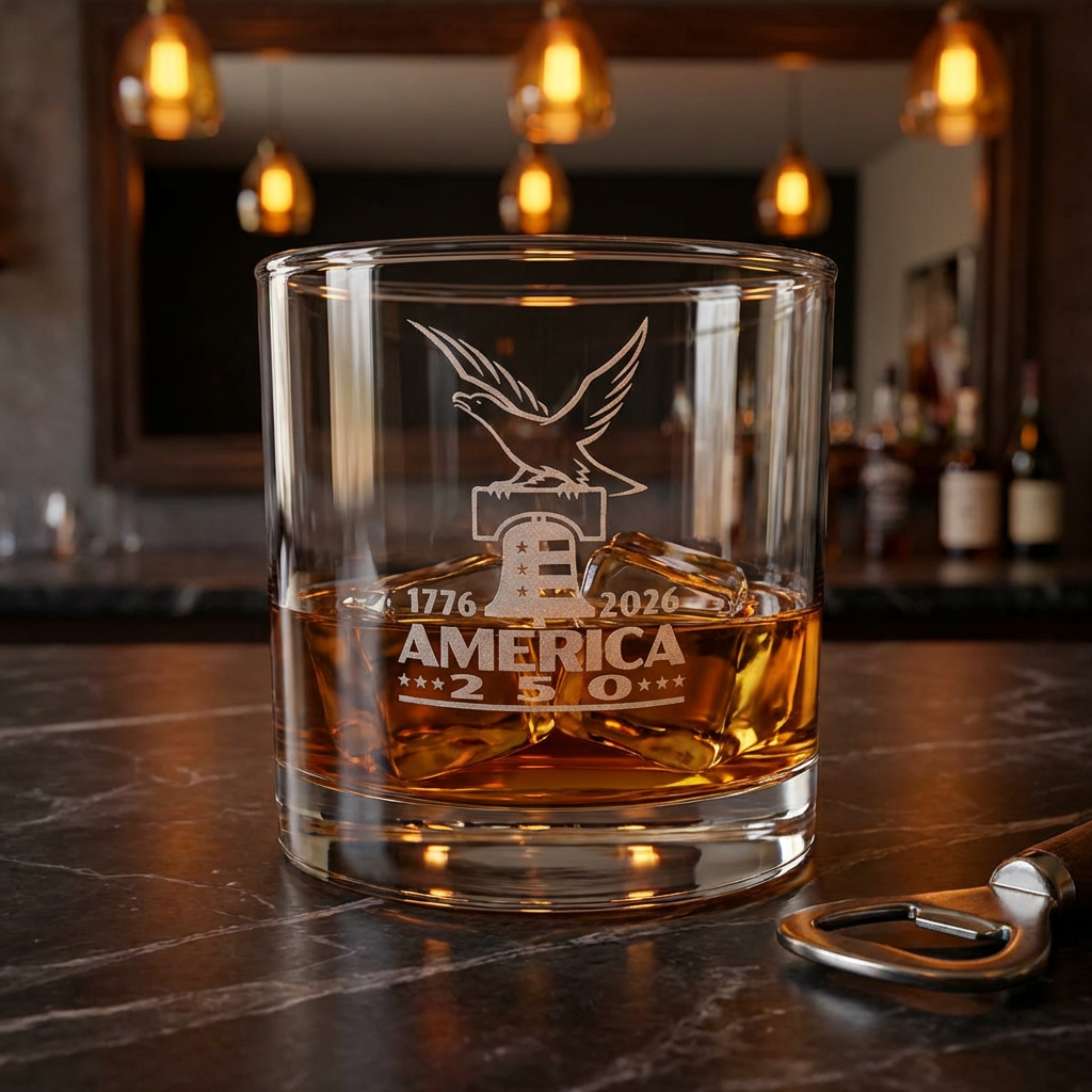 Engraved America 250 Whiskey Glass - Patriotic Gift