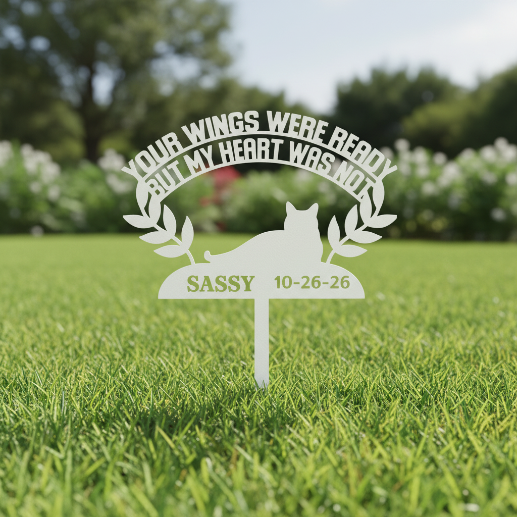 Personalized Cat Memorial Metal Sign – Wings Were Ready