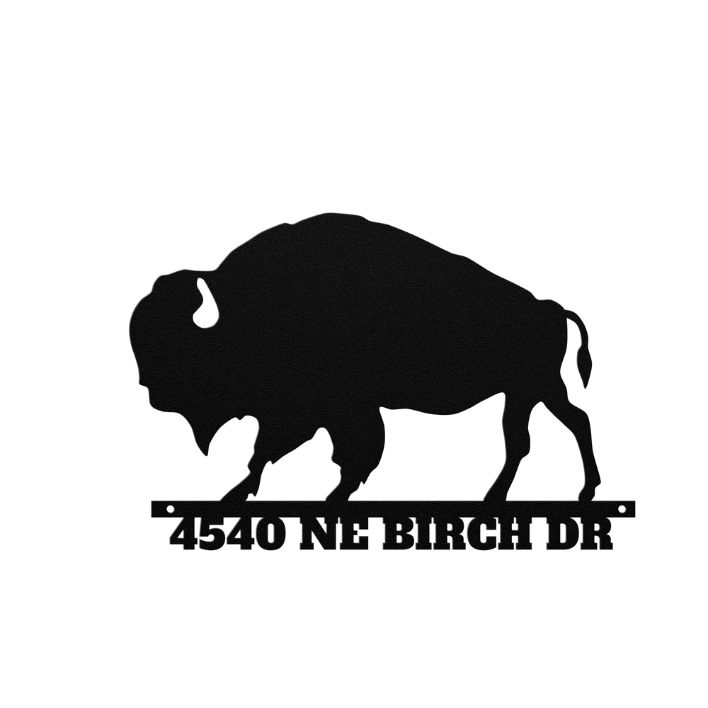 Die-Cut Metal Signs custom text with bison image