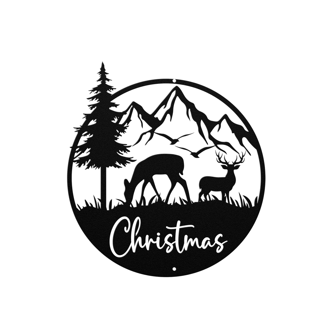 Christmas Deer Metal Sign – Rustic Holiday Wall Art