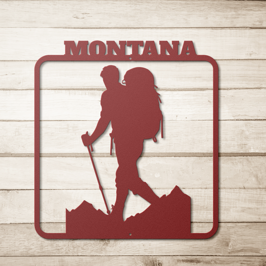 Adventure Metal Signs custom text with hiker image PERSONALIZED Wall Art AnywherePOD