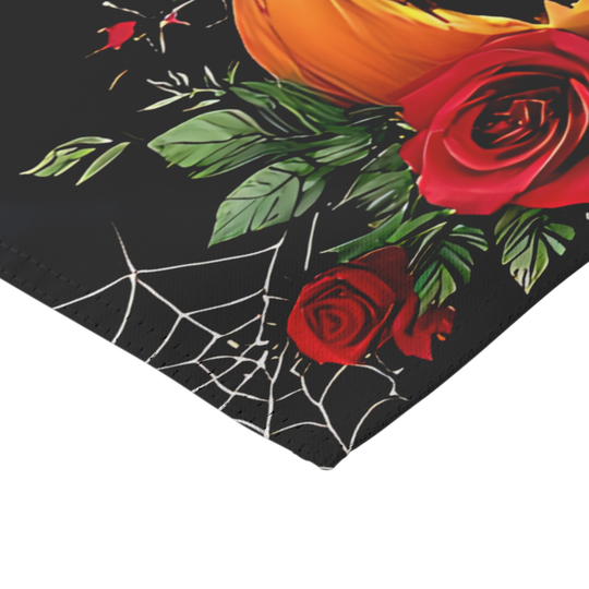 Gothic Halloween Skeleton Garden Flag with Roses and Pumpkin