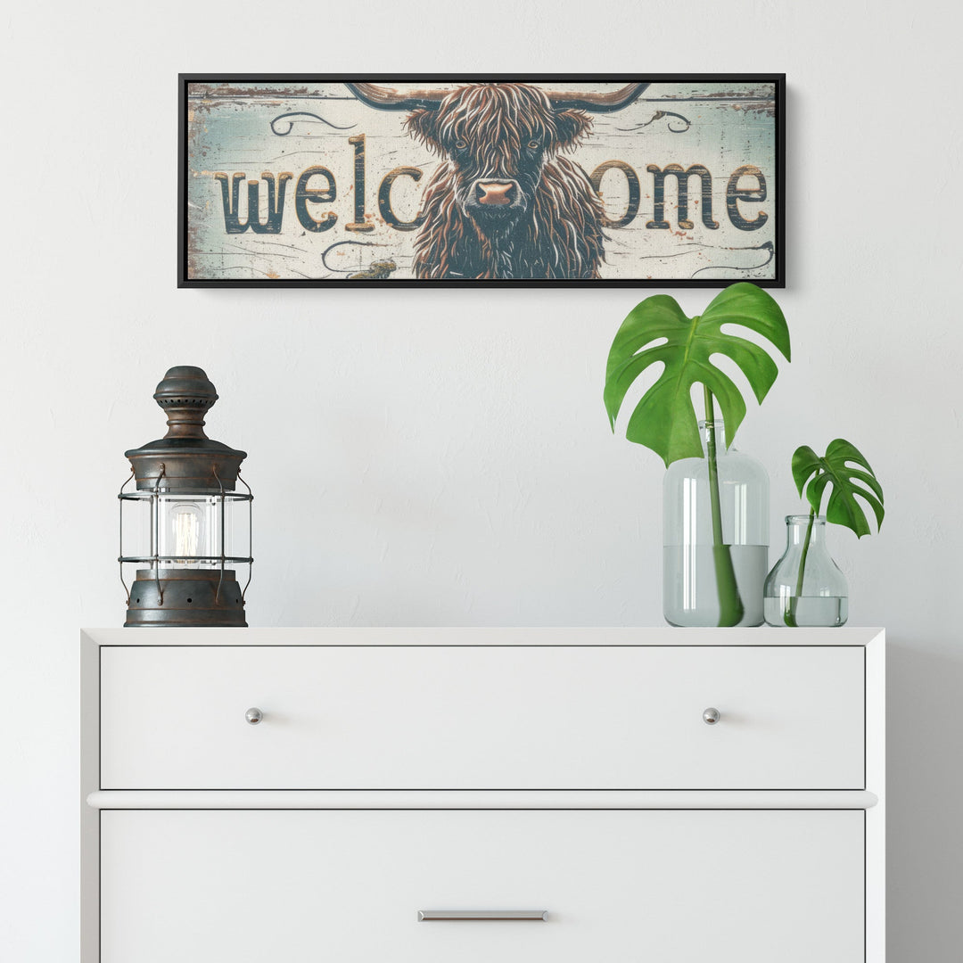 framed canvas/highland cow on a panoramic framed canvas used as welcome sign Canvas teelaunch