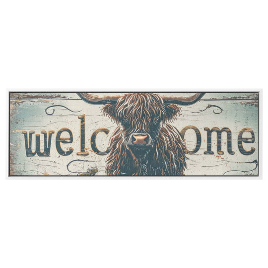 framed canvas/highland cow on a panoramic framed canvas used as welcome sign Canvas teelaunch