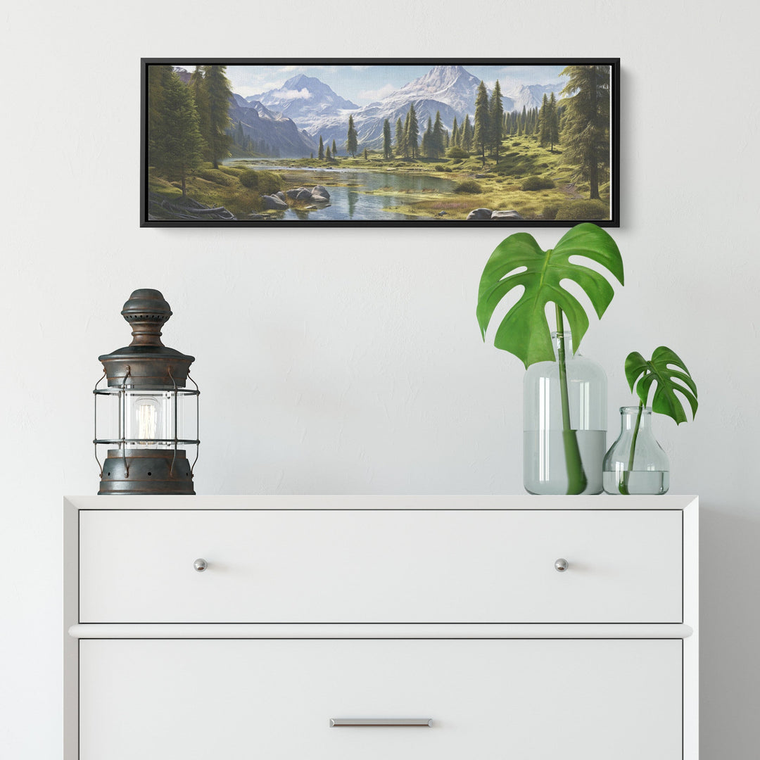 framed mountain lake Scenery on a panoramic canvas Canvas teelaunch