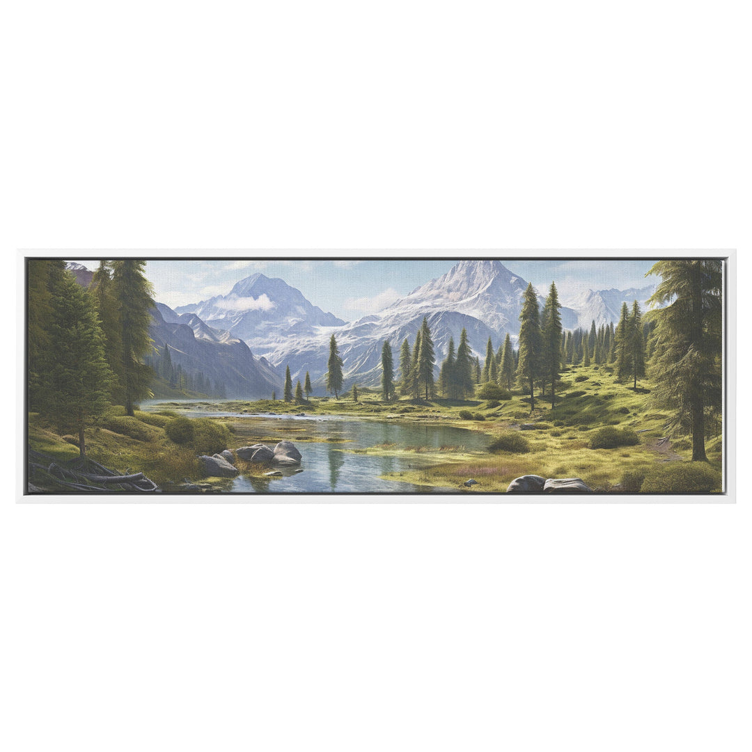 framed mountain lake Scenery on a panoramic canvas Canvas teelaunch