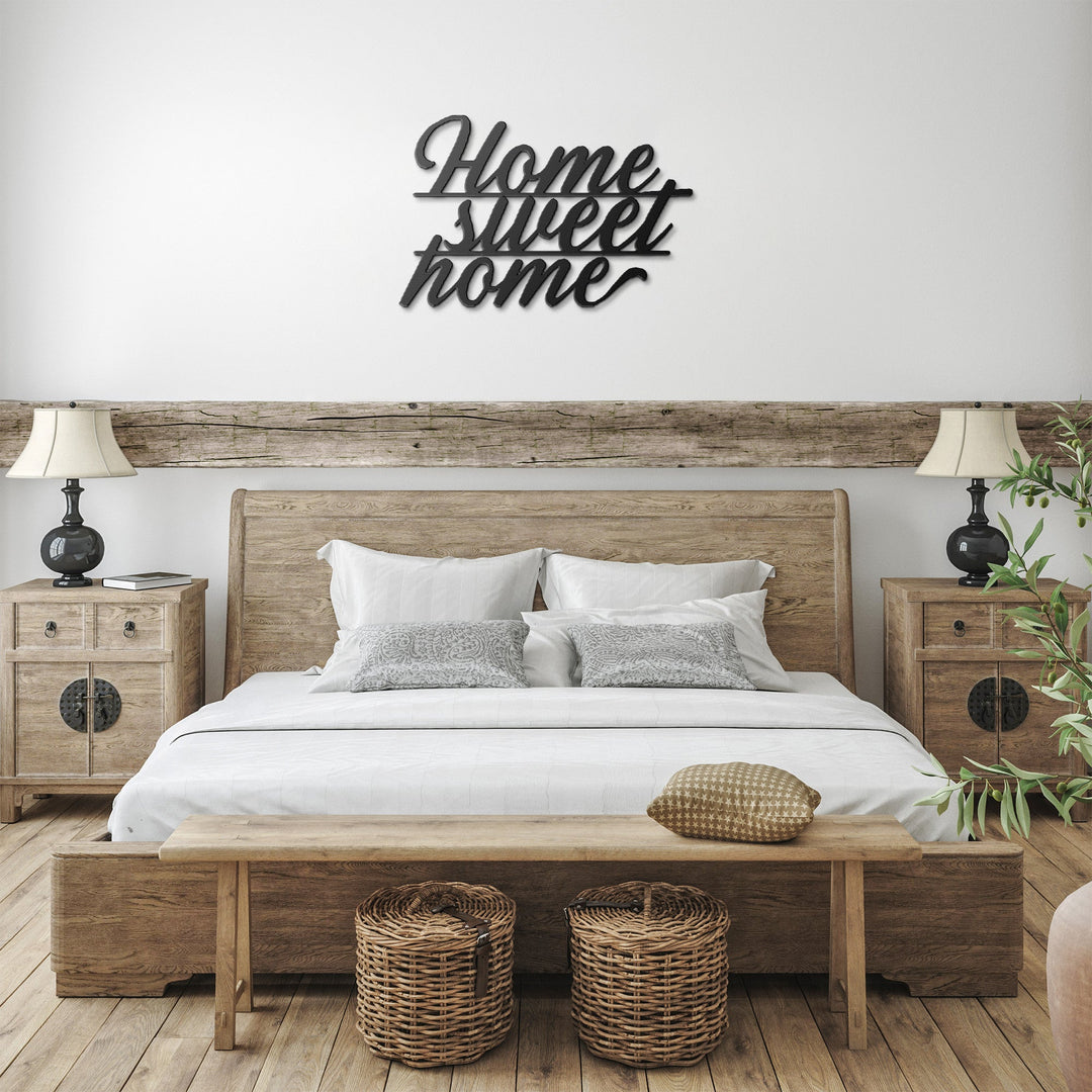 home sweet home metal sign in cursive with 4 color options Wall Art teelaunch Black 14 Inch