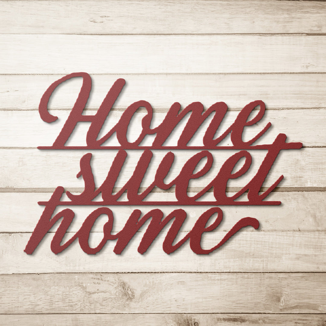 home sweet home metal sign in cursive with 4 color options Wall Art teelaunch Red 14 Inch