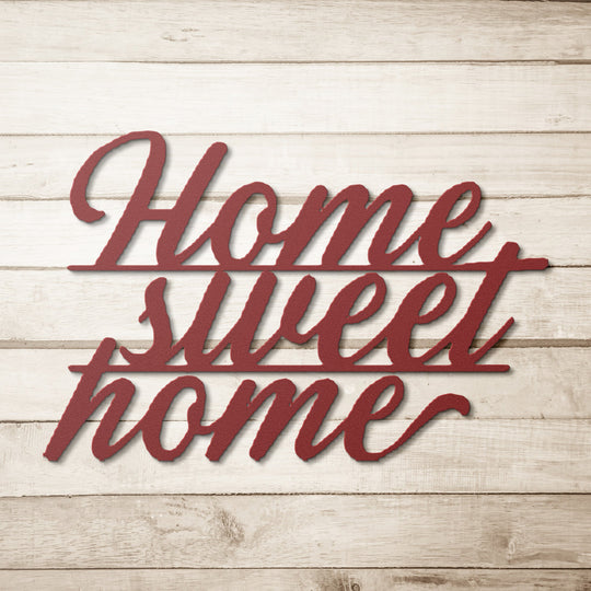 home sweet home metal sign in cursive with 4 color options Wall Art teelaunch Red 14 Inch
