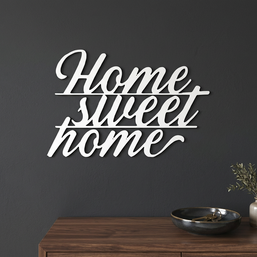 Home Sweet Home sign in a quiet entryway