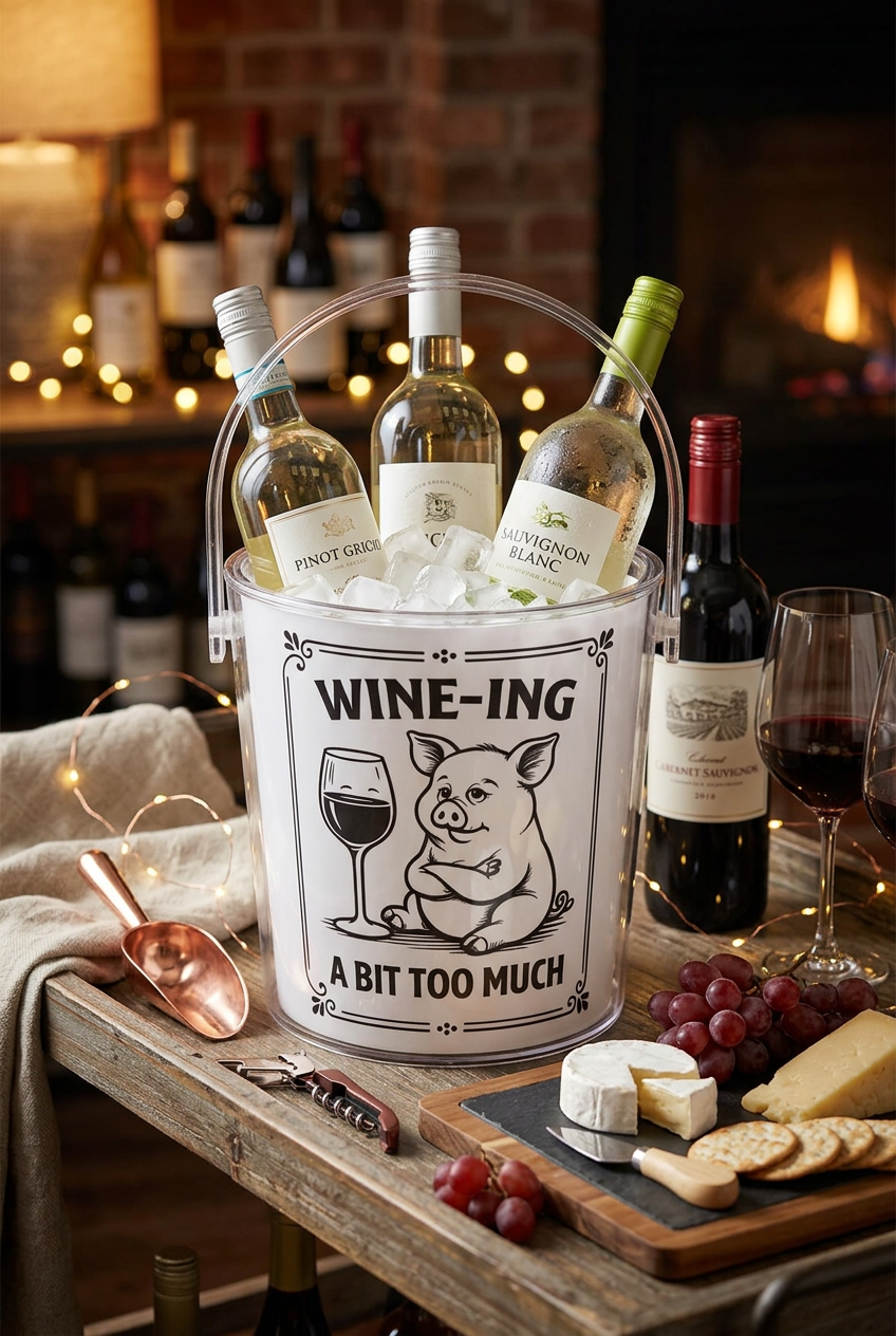 Funny Wine Ice Bucket with Tongs, Pig Lover Gift