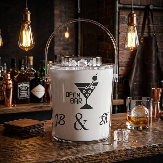 Personalized Open Bar Acrylic Ice Bucket with Tongs