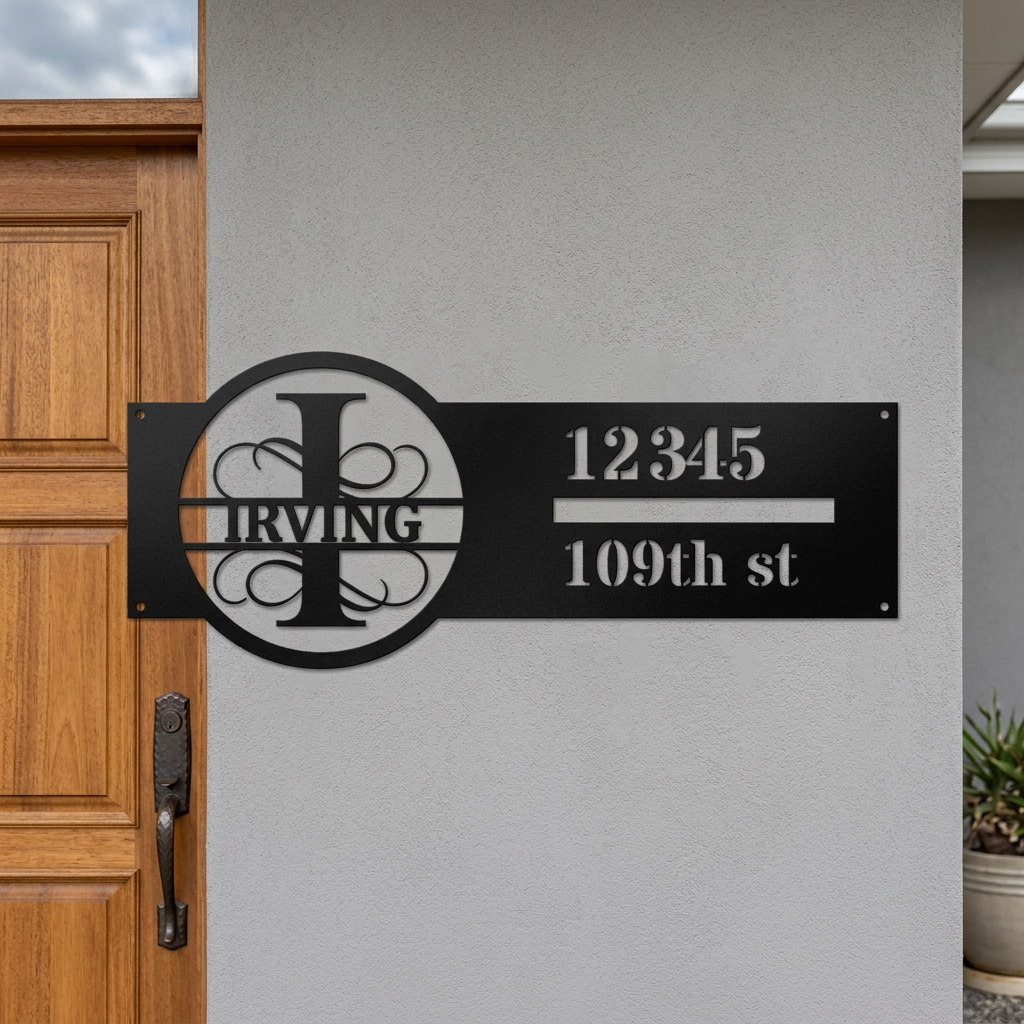 Black I monogram personalized address sign entryway mockup