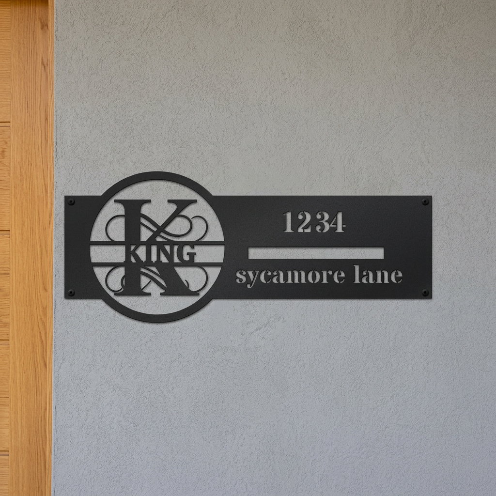 Black K monogram personalized address sign entryway mockup