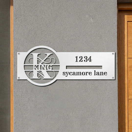 White K monogram personalized address sign entryway mockup