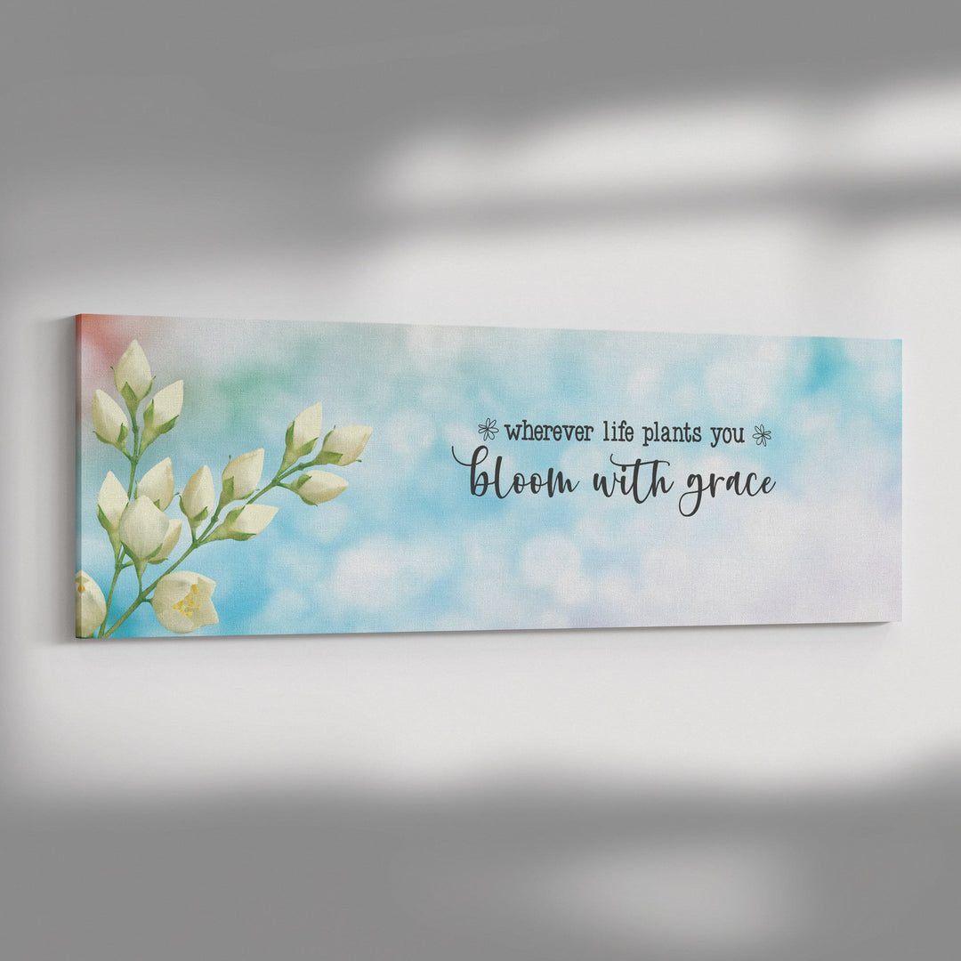 inspirational canvas on panoramic stretched canvas featuring a floral image Canvas teelaunch 10x30 .75