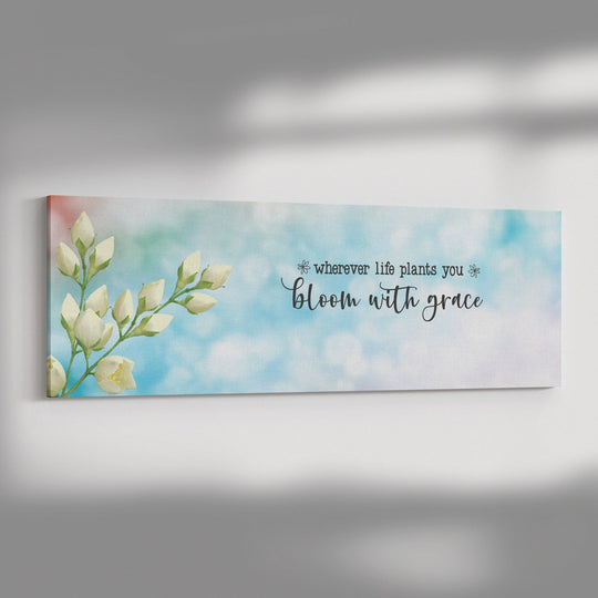 inspirational canvas on panoramic stretched canvas featuring a floral image Canvas teelaunch 10x30 .75