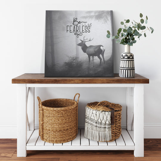 inspirational canvas featuring a deer in misty forest Canvas teelaunch 8x8 .75
