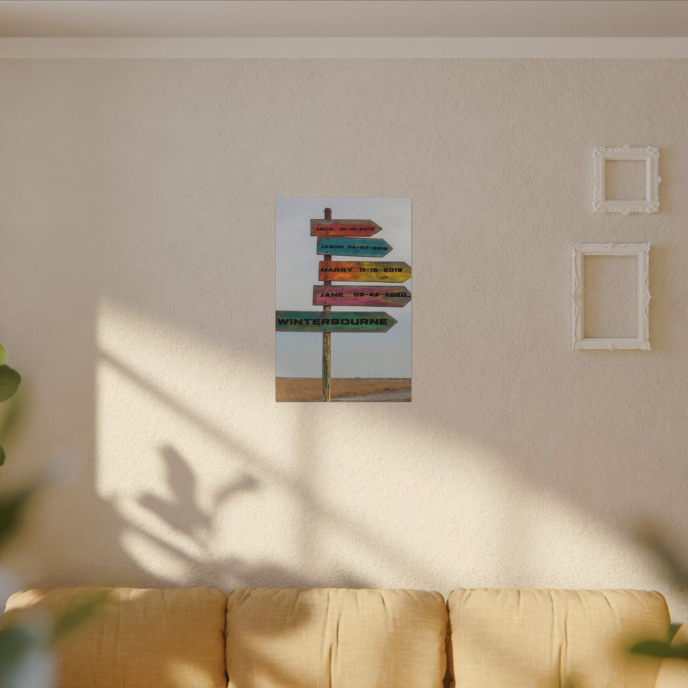 Custom Directional Sign Canvas - Rustic Personalized Art Family names and birthdate