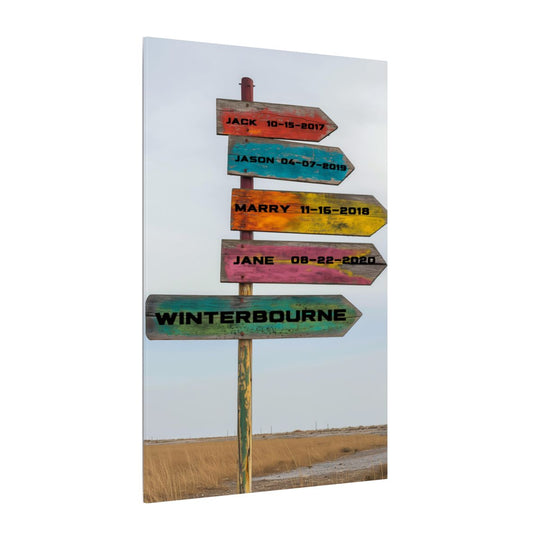 Custom Directional Sign Canvas - Rustic Personalized Art Family names and birthdate