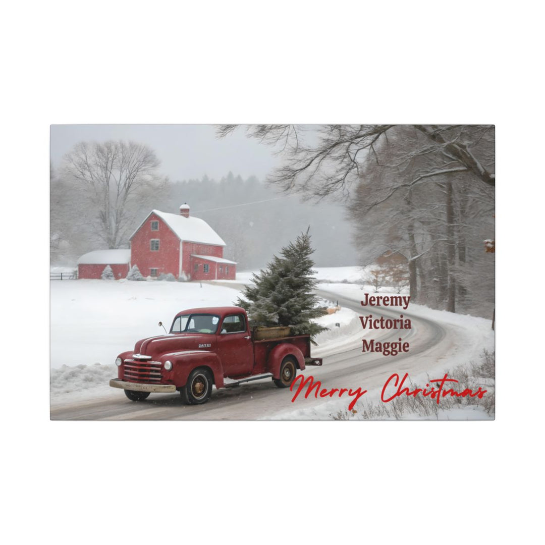 Personalized Vintage Christmas Truck Canvas Art add family names